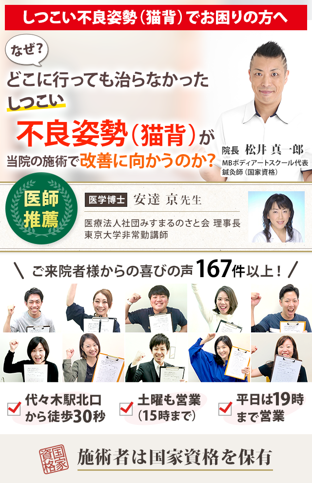 姿勢 猫背 矯正 松井真一郎の整体院 松井バランス研究所 新宿 代々木